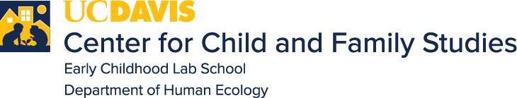 Center for Child and Family Studies logo. Two children kneel on grass looking at plant with a backdrop of buildings to represent a community. 